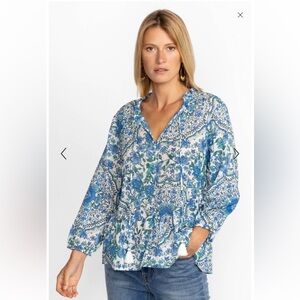 Johnny Was WILLOW BLUE RUFFLED FIELD BLOUSE SIZE Small
